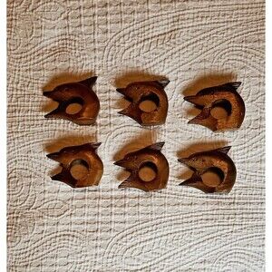Carved Wood Dolphin Napkin Rings Set Of 6